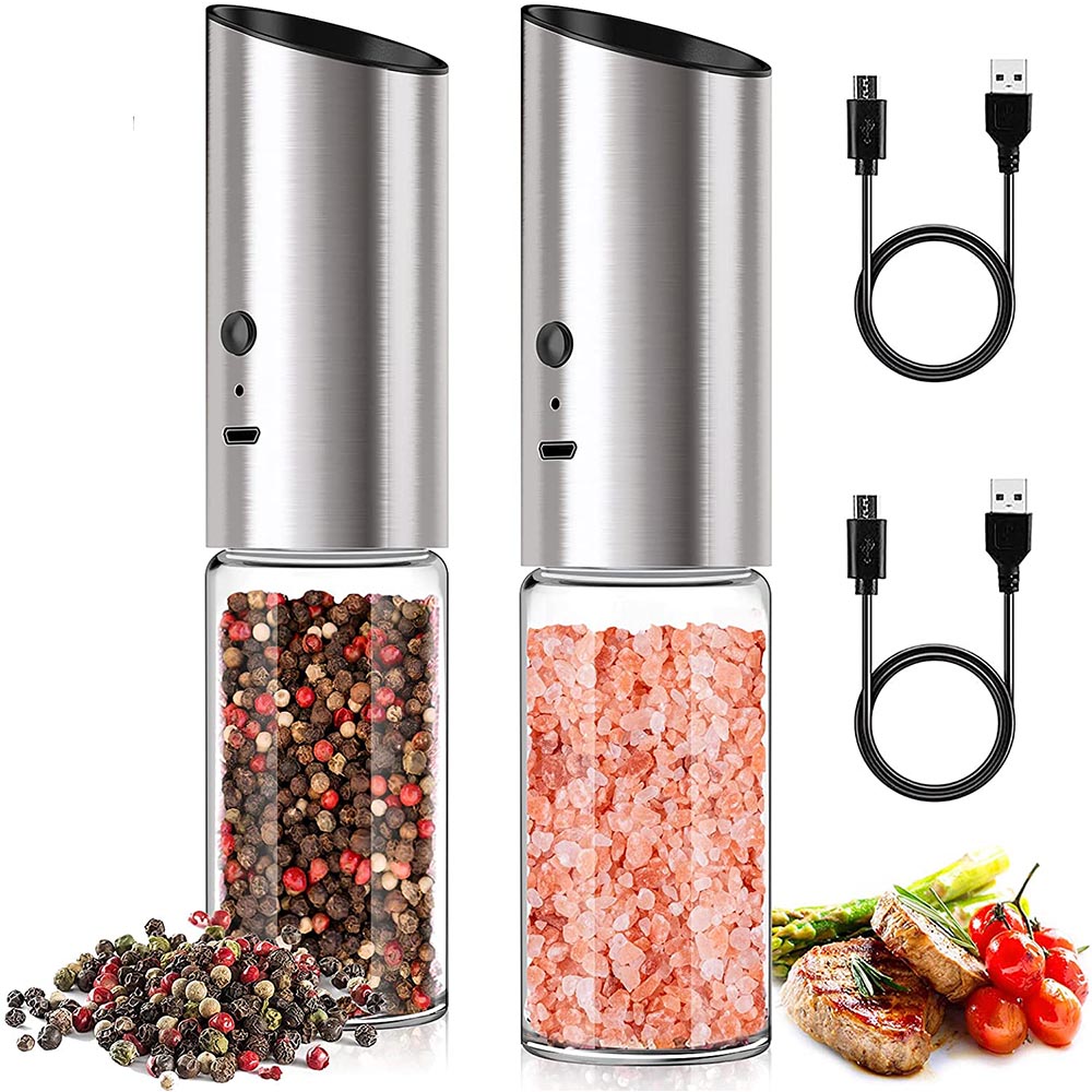 Popcorn Seasoning Salt Butter - 電気ソルトアンドペッパーグラインダーセット USB 充電式電気ペッパーミルシェーカー自動スパイススチールマシンキッチンツール