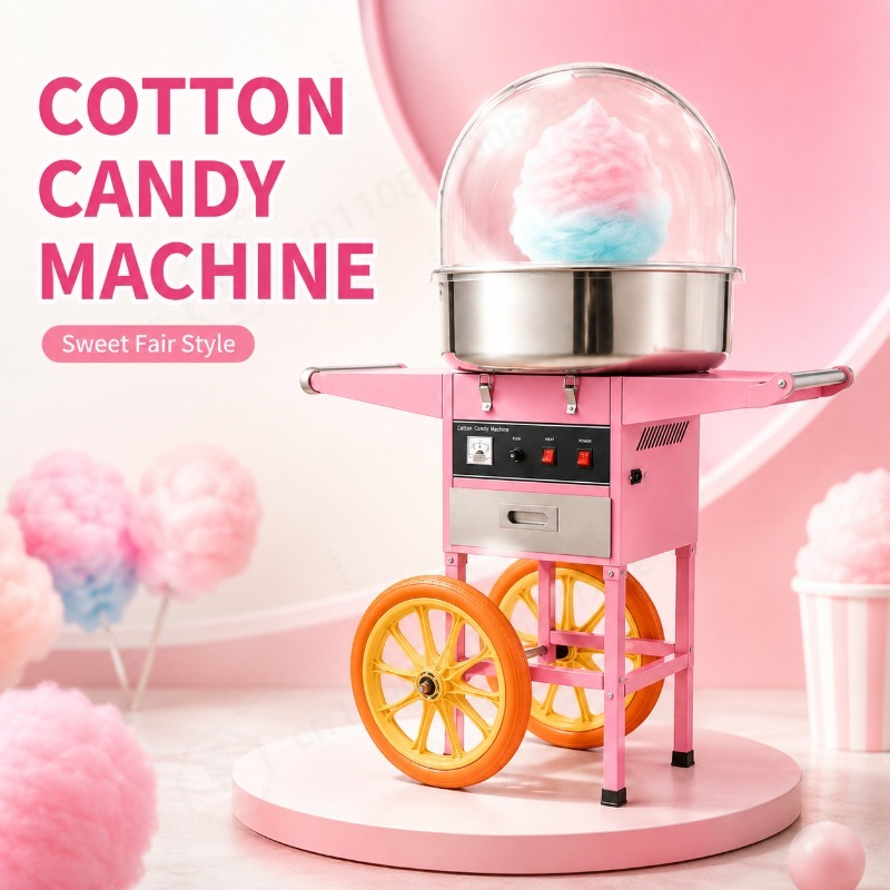Commercial Cotton Candy Cart - 車輪付きの移動式綿菓子販売車。業務用綿菓子製造機。夜市での販売に適した移動販売台。