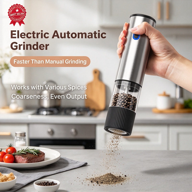 Popcorn Seasoning Salt Butter - 電動塩コショウミル USB充電式 自動スパイスミル 粗さ調整可能 キッチン用品