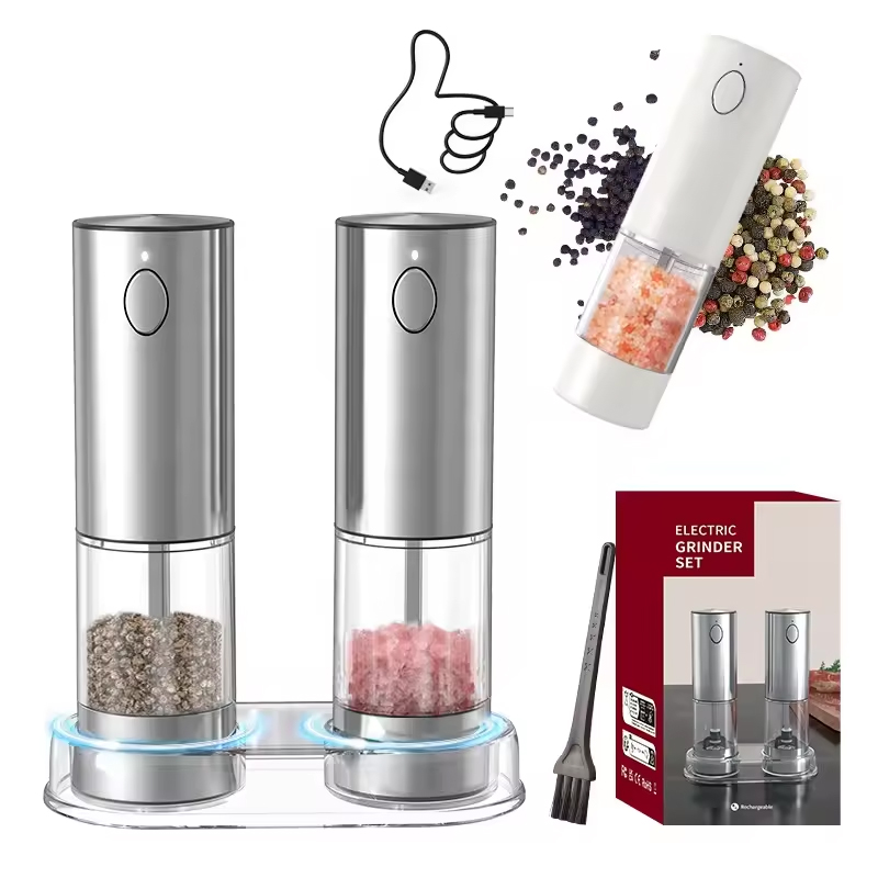 Popcorn Seasoning Salt Butter - 1/2 個自動ペッパーグラインダーソルトアンドペッパーグラインダー USB 充電式調整可能な粗さスパイスミルキッチンツール用