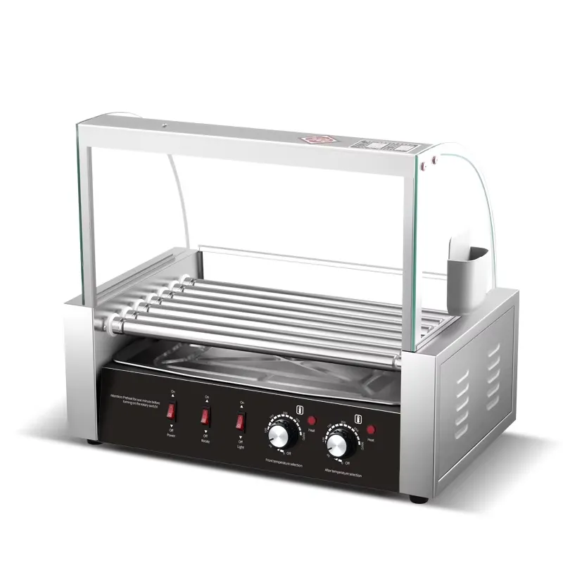Hot Dog Roller Grill Commercial - 2026年式業務用ステンレス製ホットドッグローラーグリルマシン、デュアル温度制御電気ソーセージグリル調理器