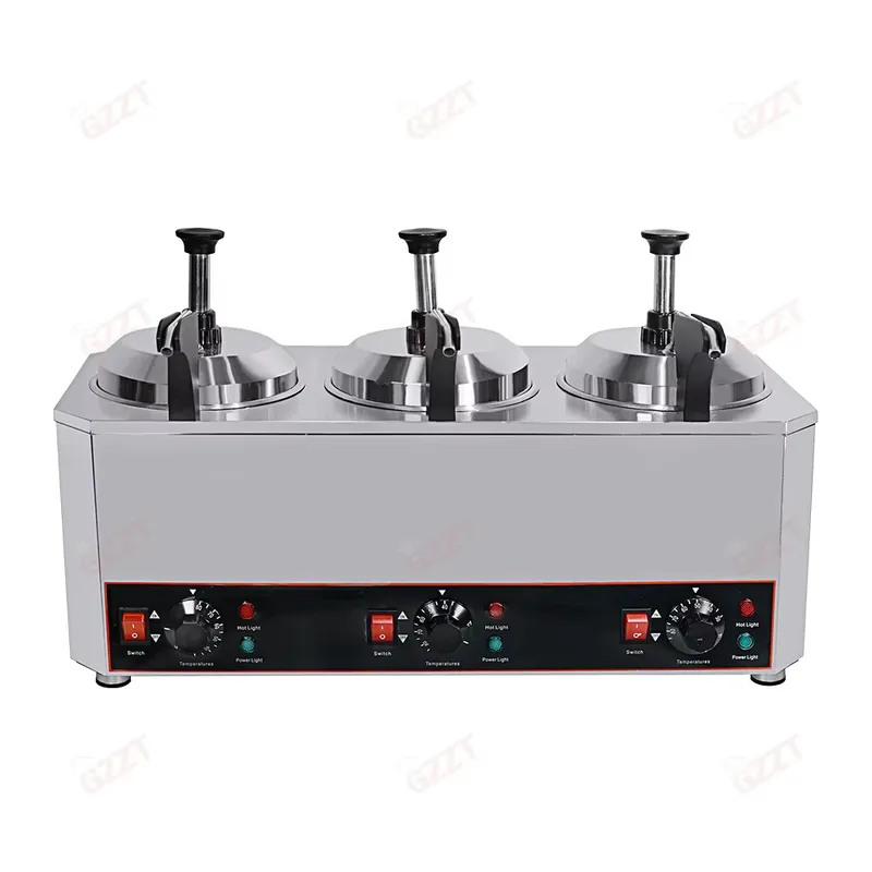 Commercial Nacho Cheese Warmer Dispenser - トリプルバレル 6L ホットナチョスチーズウォーマー（ポンプ付き）電気式業務用ステンレス製ソースウォーマー ポンプディスペンサーマシン