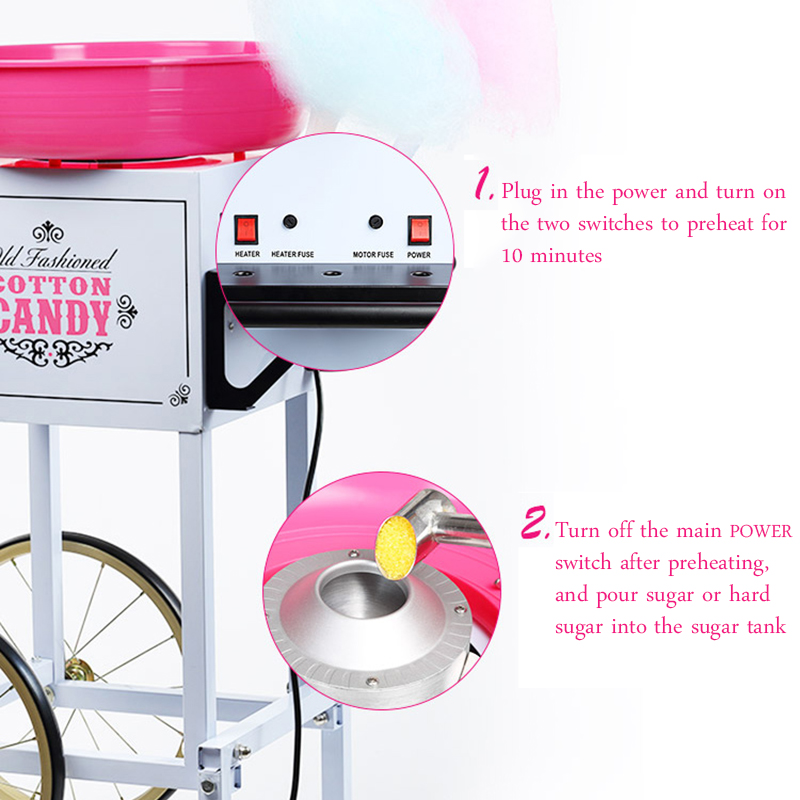 綿菓子機ハイパワー商業ファンシー電気移動ストールカートカラー - Commercial Cotton Candy Cart のレビューと価格