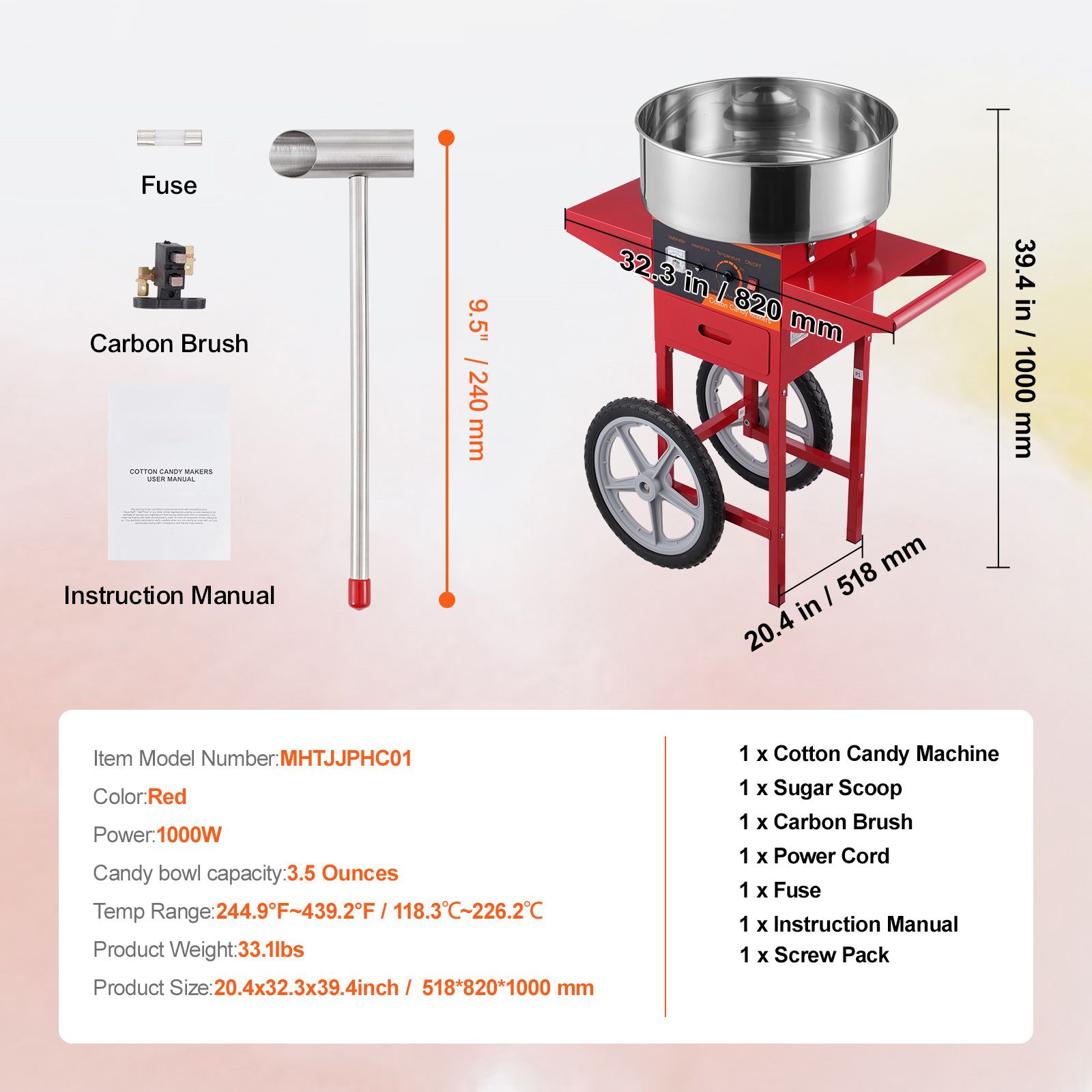 カート付き電動綿菓子製造機、1000W業務用綿菓子メーカー、 - Commercial Cotton Candy Cart のレビューと価格