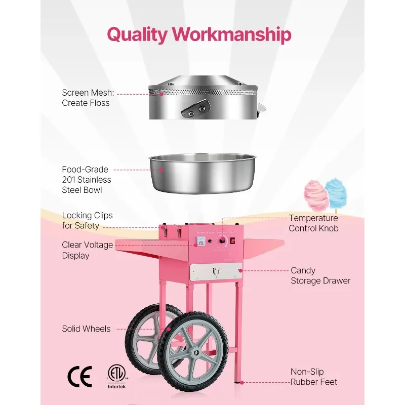 【プレミアム】SucceBuy 電動綿菓子機（カート付き）業 - Commercial Cotton Candy Cart のレビューと価格