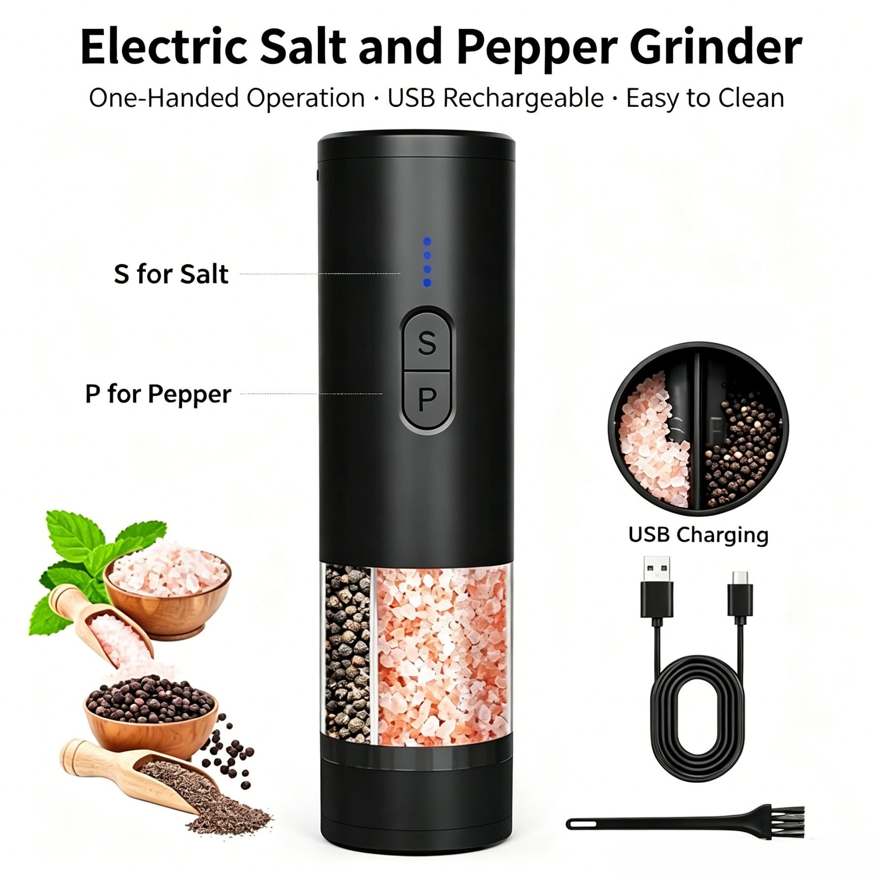 充電式ペッパーグラインダー、LEDライト付き、粗さ調整可能、 - Popcorn Seasoning Salt Butter のレビューと価格