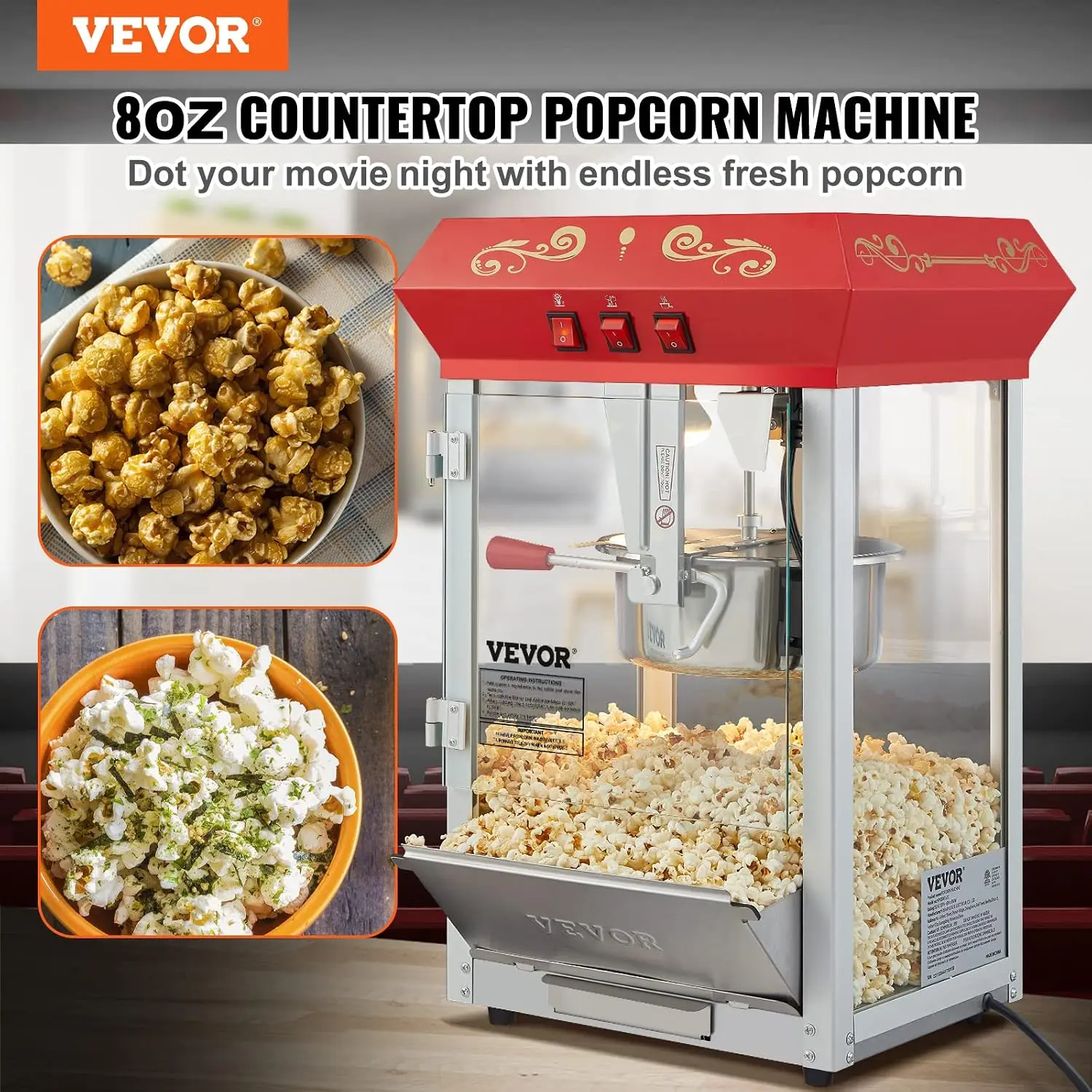 業務用ポップコーンマシン、8オンスケトル、850Wカウンター - Commercial Popcorn Machine 8Oz Kettle のレビューと価格