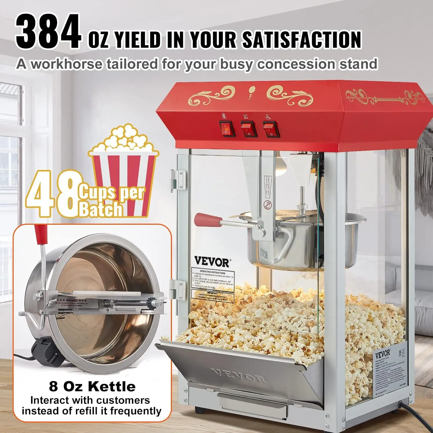 業務用ポップコーンマシン、8オンスケトル、850Wカウンター - Commercial Popcorn Machine 8Oz Kettle のレビューと価格