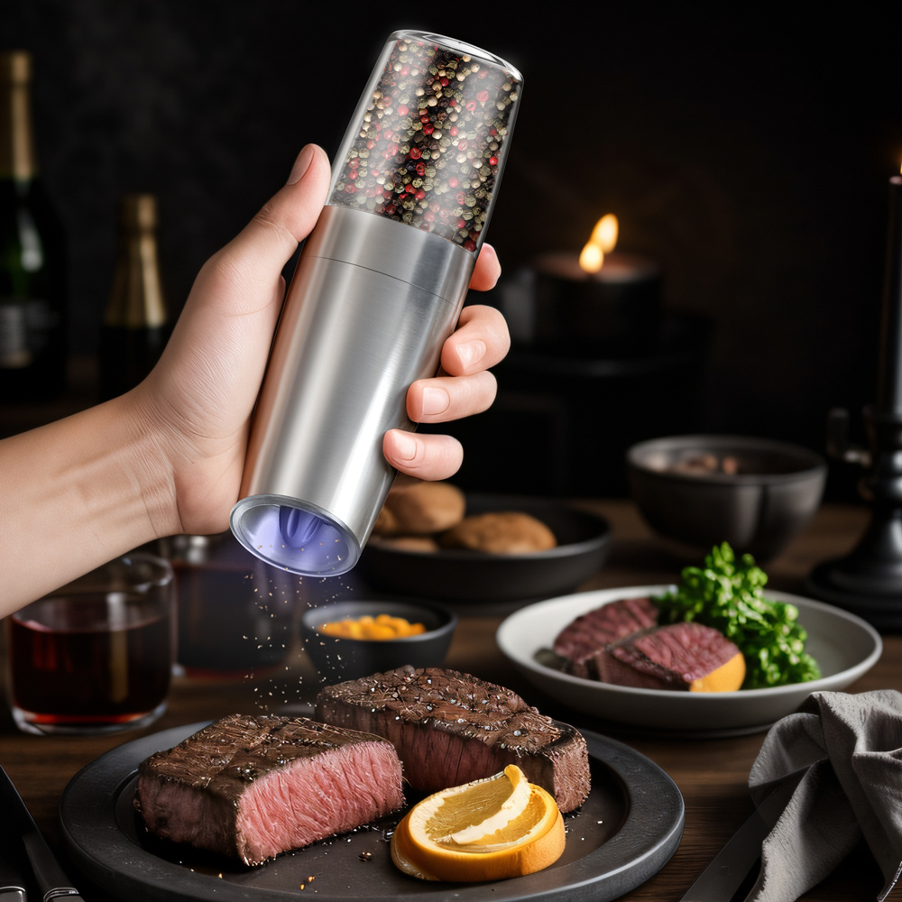 電気自動ソルトアンドペッパーグラインダーセット LEDライト - Popcorn Seasoning Salt Butter のレビューと価格