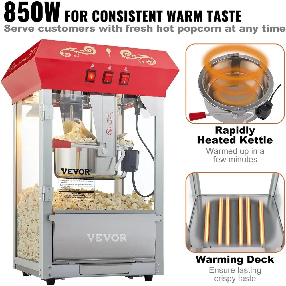 業務用ポップコーンマシン、8オンスケトル、850Wカウンター - Commercial Popcorn Machine 8Oz Kettle のレビューと価格