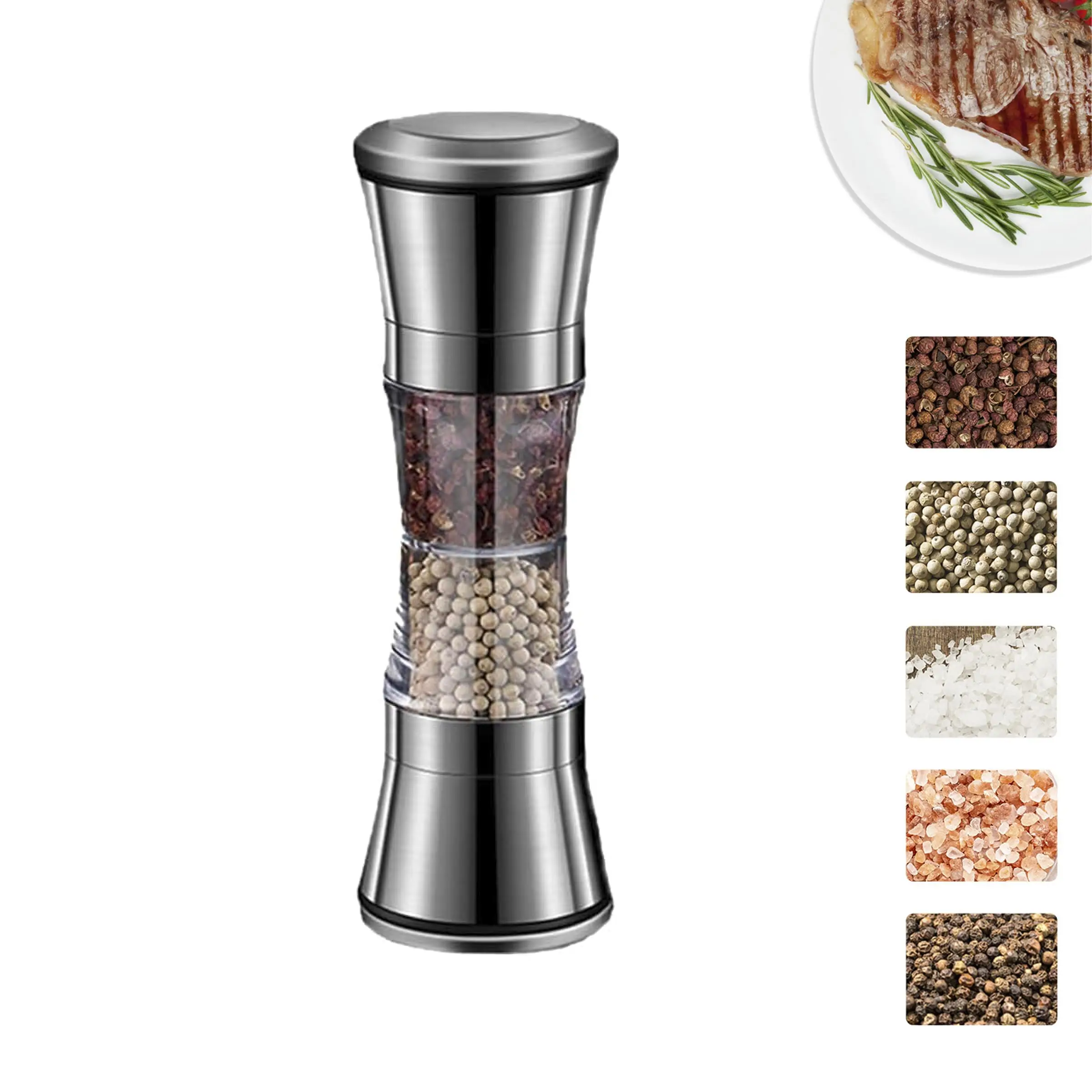 錆びにくいステンレス製、粗さ調整機能付きの2-in-1手動ペ - Popcorn Seasoning Salt Butter のレビューと価格